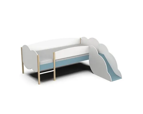 habeig Hochbett Bett mit Rutsche Kinderbett Spielbett weiss blau 206x183x85cm für Matratze 90x200cm