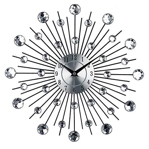 Timelike Silber Wanduhr mit Glitzer, Küchenuhr gro?, Moderne Designer Quartz Wanduhr, Analoguhr Wand (Silber)
