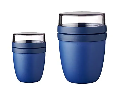 Mepal ELLIPSE Lunchpot Set 2-teilig - Vivid Blue - Thermobehälter für perfekte Snacks unterwegs, mit zwei separaten Behältern für Joghurt & Müsli oder Suppe & Croutons, spülmaschinen- und mikrowellengeeignet (ohne Deckel)