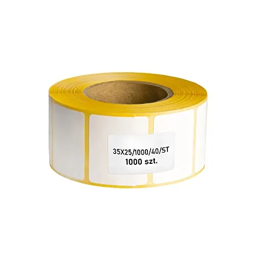 MDlabels Weiße Thermo etiketten auf Rolle 35x25mm 1000 Stück permanent haftend, für Barcode,