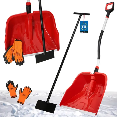 KOTARBAU® Set Schneeschaufel mit Aluminiumstiel 144 cm Eisschaber 119 x 20 cm + Handschuhe warm Schneeschieber Schneeräumer Schneeschaufel Auto Stoßscharre mit Stiel Schaufel mit Stiel