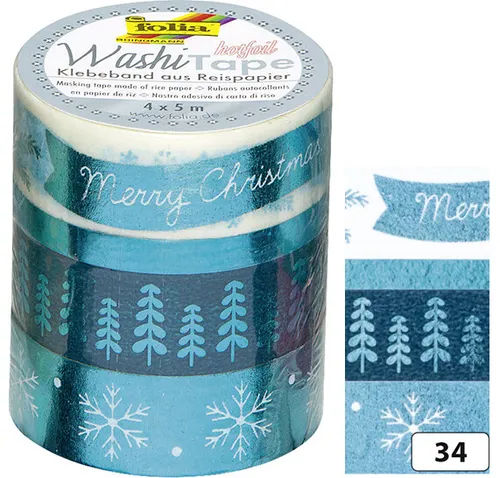 folia Deko-Klebeband Washi-Tape Hotfoil Eisblau 4er Set