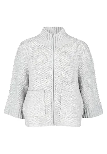 BETTY & CO Damen Strick-Cardigan mit Reißverschluss - Modischer Strickjacke in Light Silver Melange, lässig geschnitten mit praktischen aufgesetzten Taschen und Reißverschluss – perfekt für stilvolle Freizeitlooks.