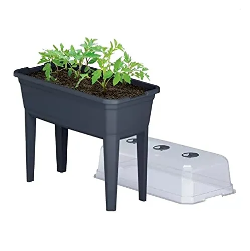 Hochbeet Anzuchttopf UV- & Frostbeständiger Blumentopf für Balkon & Terrasse Blumentopf Frühbeet Gewächshaus Blumenkasten mit Abdeckung Anthrazit (600)