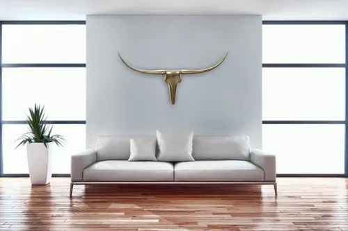 FineBuy Wanddekoration Geweih Bull L 125 cm Aluminium golden - Wandskulpturen, handgefertigtes Deko-Geweih aus hochwertigem Aluminium, sorgt für ein außergewöhnliches Jagdambiente und ist ein echtes Unikat.
