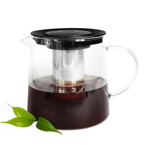 Sendez Teekanne 1,2L mit Edelstahl Sieb aus Borosilikatglas Teebereiter Kanne Glaskanne