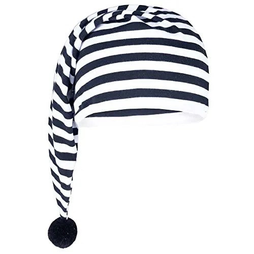 Goldschmidt Kostüme Zipfelmütze Ringel aus Baumwolle | Ringelmütze Schlafmütze für Kinder & Erwachsene | Mütze gestreift Fasching Karneval (schwarz weiß | Einheitsgröße für Erwachsene)