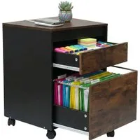 Relaxdays Rollcontainer mit 2 Schubladen und Hängeregister, Braun/Schwarz - Praktischer Rollcontainer für Büro und Arbeitszimmer. Mit 1 Hängeregister-Schublade für Akten und 1 kleiner Schublade für Zubehör. 5 Rollen ermöglichen leichtes Verschieben, während 2 Bremsen für Stabilität sorgen. Maße: 57 x 40 x 40 cm.