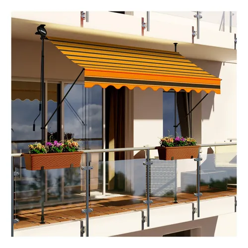 Swing&Harmonie Klemmmarkise LED - Balkonmarkise mit Kurbel - Klemm-Markise für Balkon oder Terrasse, bietet effektiven Sonnenschutz und ist in ansprechendem schwarz/orange erhältlich. Ideal für entspannte Stunden im Freien.