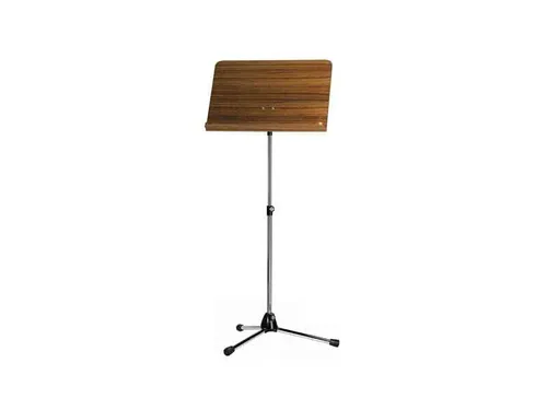 König & Meyer 118/1 Orchesternotenpult Stativ verchromt - Notenständer mit verchromtem Stahlstativ und eleganter Walnuss-Holzplatte, ideal für Orchester und Proben, höhenverstellbar von 64 bis 116 cm.