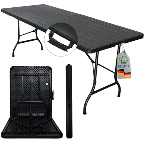 CHEFGASTRO Buffettisch klappbar 180x74cm - Picknicktisch für 8 Personen, wetterfest und platzsparend klappbar – ideal für Gartenpartys und Campingausflüge mit praktischem Tragegriff.