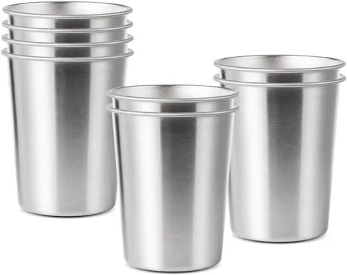 Edelstahlbecher 8 Stück, 350ml Edelstahl Tassen Set, Stapelbar Trinkbecher Schnapsbecher Metallbecher Bierkrüge Edelstahl Tassen, Partybecher für Geburtstage, Picknick, Partys, Hochzeiten