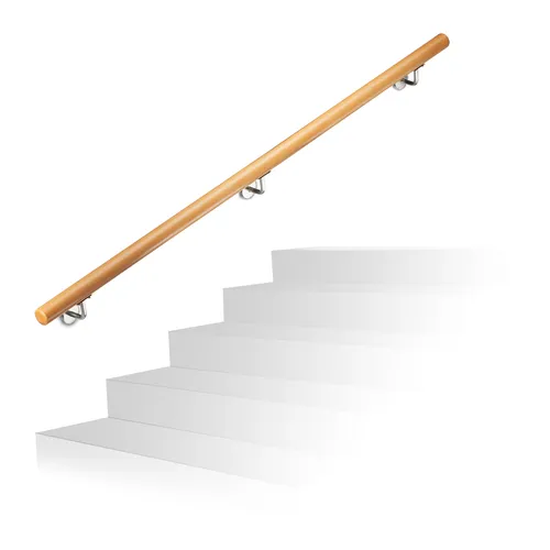 Relaxdays Handlauf Holz Buche 150 cm - Handlauf für Treppen aus natürlicher Buche, ideal für Innen- und Außenbereiche. Inklusive Wandhalterungen und Montagematerial für einfachen Einbau.