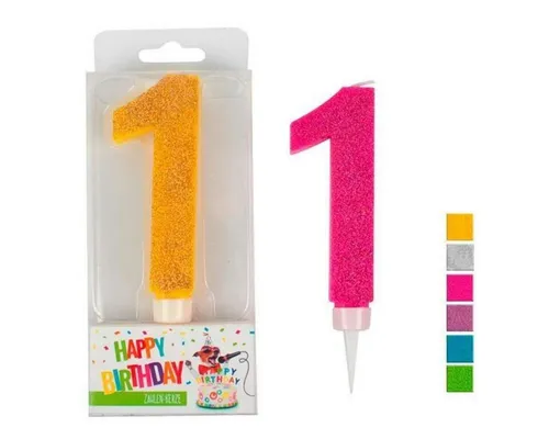 Trendhaus Geburtstagskerze Trendhaus Happy Birthday Zahlenkerze Glitter Zahl: 1, sortiert