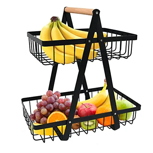 BOPHIS Obst Etagere 2-stöckiger Obstkorb Obstschalenhalter Metall Obstkörbe Obstschale Gemüse Regal, Abnehmbar obstschale Abnehmbar Obst Halter Aufbewahrung für Küche, Obst Gemüse Brot Snacks Korb
