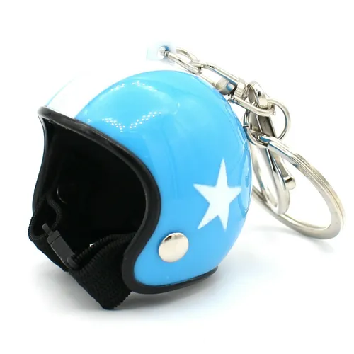 Motorrad Helm XL Retro Blau mit Verschluss Schlüsselanhänger zb. als Geschenk
