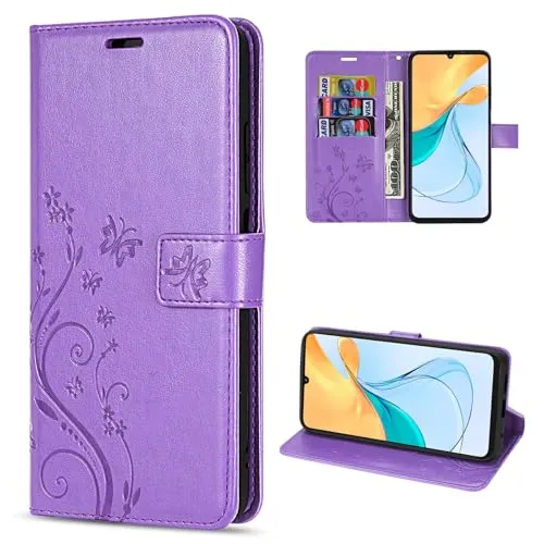 betterfon Hülle Kompatibel mit ZTE Blade V50 Vita | Premium PU Leder Handyhülle Wallet Case für Blade V50 Vita | Schutzhülle Blumen Klapphülle Handyhülle | Lila