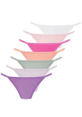 Vivance String (7er-Pack) - Farbenfrohe Unterwäsche mit feiner Spitzeneinfassung - Funktionsunterwäsche in 7 verschiedenen Farben, aus weicher Baumwollqualität und mit elastischer Spitze für optimalen Tragekomfort.
