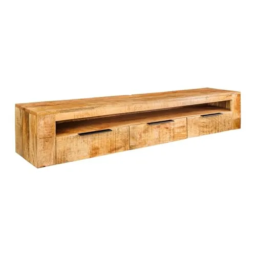 riess-ambiente TV-Board IRON CRAFT 160cm - Handgefertigtes Lowboard aus massivem Mango - Lowboard aus naturfarbenem, lackiertem Mangoholz, handgefertigt und einzigartig. Mit 3 Schubladen bietet es viel Stauraum und sorgt für ein luftiges Ambiente.