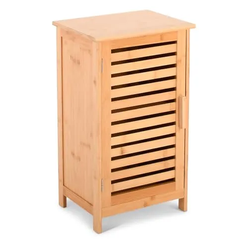 Raburg Badezimmerschrank aus Bambus mit Lamellentür - Praktischer Badezimmerschrank: 2 Fächer hinter einer luftdurchlässigen Lamellentür für optimale Belüftung. Hochwertiges Bambusdesign, ideal für Bad, Küche oder Flur. Kompakt mit 40 cm Breite – perfekt für kleine Räume.