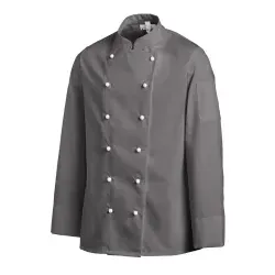 Leiber Kochjacke, langarm, unisex, grau - Größe 44 - Arbeits- & Schutzkleidung für Profis, hitzebeständig und atmungsaktiv, ideal für Köche, Bäcker und Konditoren mit 6-Loch-Knopfreihe.