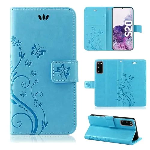 Hülle Kompatibel mit Samsung Galaxy S20 | Klapphülle Schutzhülle mit Kartenfächer Kompatibel für Galaxy S20 | Magnetverschluss Klapphülle | Blau