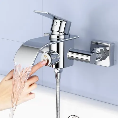 KULACO Badewannenarmatur Wasserfall - Badewannen- & Duschsysteme mit einzigartigem Wasserfall-Auslauf für schnelles Füllen der Badewanne und angenehmes Duscherlebnis. Hochwertige Messingverarbeitung, antibakteriell und einfach zu installieren.