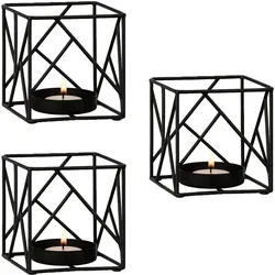 3er Set Sarpene -2- Teelichthalter aus Metall geometrisch schwarz 10cm