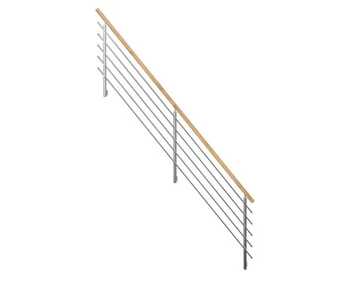 Starwood Treppengeländer Modell Kos - für Stahltreppe-14 - Hochwertiges Treppengeländer aus Edelstahl und Holz, vielseitig montierbar. Ideal für individuelle Treppenlösungen von 2 bis 16 Stufen, mit eleganten Handlaufoptionen.