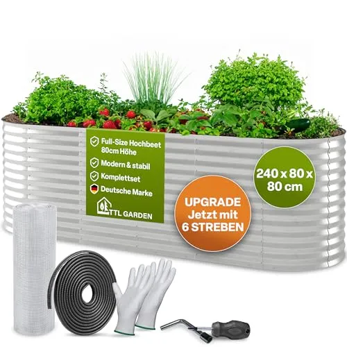 TTL GARDEN 240x80x80cm Spirit L Metall Hochbeet Silber von TTL GARDEN
