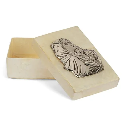 NKlaus Rosenkranz Dose aus echtem Perlmutt mit Madonna in silber von NKlaus