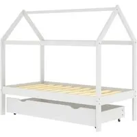 vidaXL Kinderbett mit Schublade Weiß aus massivem Kiefernholz 80x160 cm - Praktisches Kinderbett im Baumhaus-Stil mit Schublade für viel Stauraum. Robustes Kiefernholz sorgt für Stabilität und Langlebigkeit – ideal für ein aufgeräumtes Kinderzimmer.