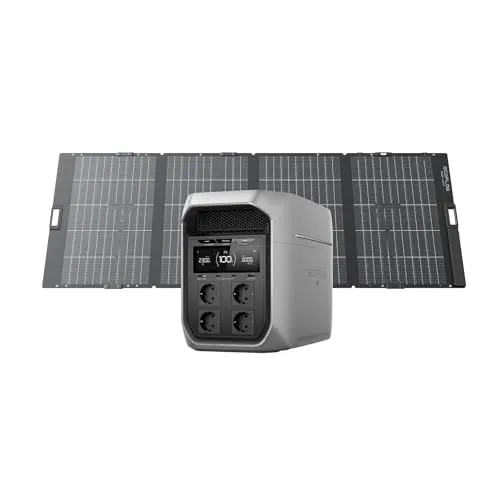 ECOFLOW DELTA 3 Max Plus Powerstation - Tragbare 2.048 Wh Powerstation mit 3.000 W AC-Ausgang und 400 W bifazialem Solarpanel. Ideal für Camping und Zuhause, bietet sie saubere, erneuerbare Energie und ist erweiterbar auf 10 kWh.