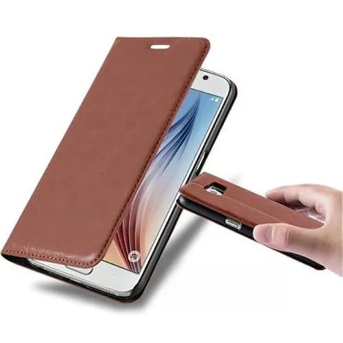 Cadorabo Hülle kompatibel mit Samsung Galaxy S6 aus Premium Kunst Leder Flip Klappbare Stoßfeste Magnetische [Standfunktion] [Kartenfächern] Cover Hülle für Galaxy S6 Tasche in Braun
