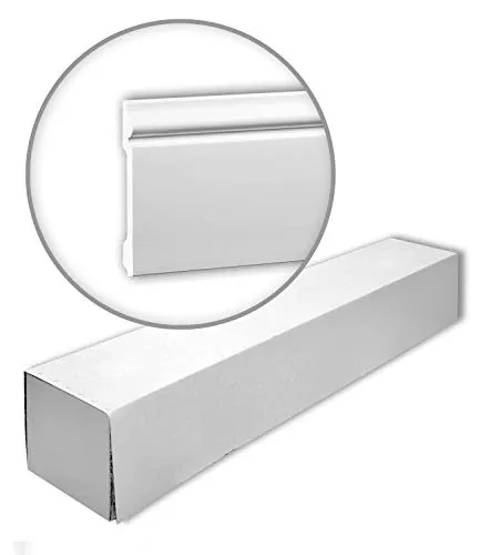 Profhome Sockelleisten 653108-box 200 cm - Klassisch abgerundet mit Kabelkanal - Zier- & Stuckleisten aus extrudiertem Polystyrol (XPS), vorgrundiert und leicht zuzuschneiden, ideal für elegante Raumgestaltungen und einfache Montage.