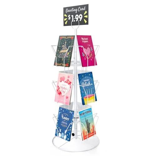ANBOXIT Postkartenständer, Postkartenhalter Drehbarer Ständer für Grußkarten, für Postkarten, Aufkleber, Feiertags-Geschenkkarten im Einzelhandel Weiß, 12 Fächer