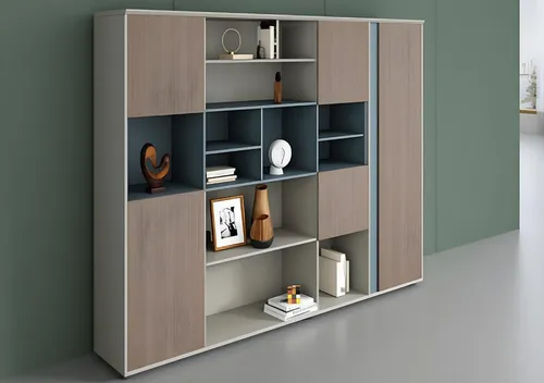 Büroschrank Aktenschrank 240cm für modernes Büro - Moderner Büroschrank mit 11 Regalfächern und 5 Türen. Ideal für die Organisation von Dokumenten und Büromaterialien. Maße: 240 x 40 x 180 cm, aus robustem MDF.