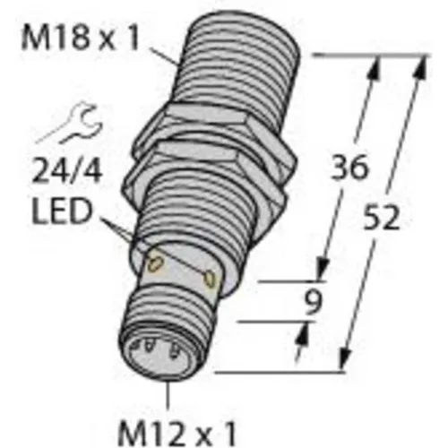 Turck BI8-M18-VP6X-H1141 Induktiv Sensor - Kompaktzylinder mit erhöhtem Schaltabstand von 8 mm, verchromtem Messing-Gewinderohr und PNP-Ausgang für präzise Anwendungen in der Automatisierungstechnik.
