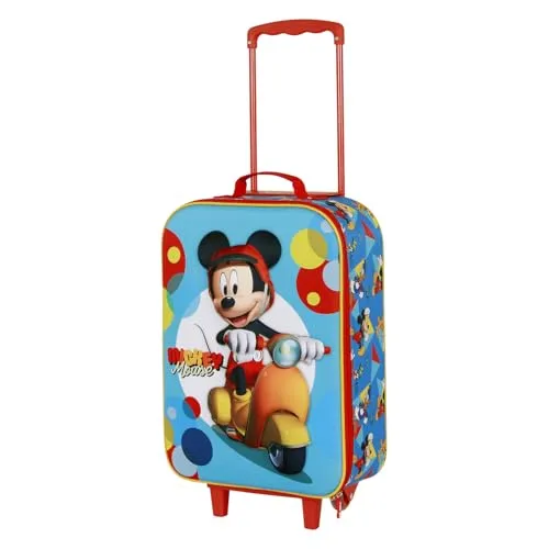 Disney Micky Maus Scooter-Soft 3D Trolley-Koffer - Kindergepäck mit 3D-geprägter Front, leicht und ideal für Reisen, Maße: 52 x 33 x 17 cm, perfekt als Handgepäck.