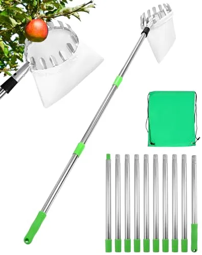 QWORK® 4M Obstpflücker mit Teleskopstiel, Apfelpflücker, Edelstahl, Obstpflücker Werkzeug