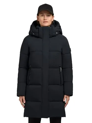 khujo Damen Mantel Haya Matt-YM Dark Navy - Lange Steppjacke mit Abnehmbarer Kapuze - Funktionsjacken mit wasserabweisendem Material, ideal für kalte und nasse Tage. Der Mantel bietet optimalen Tragekomfort und urbanes Design für einen modernen Winterlook.