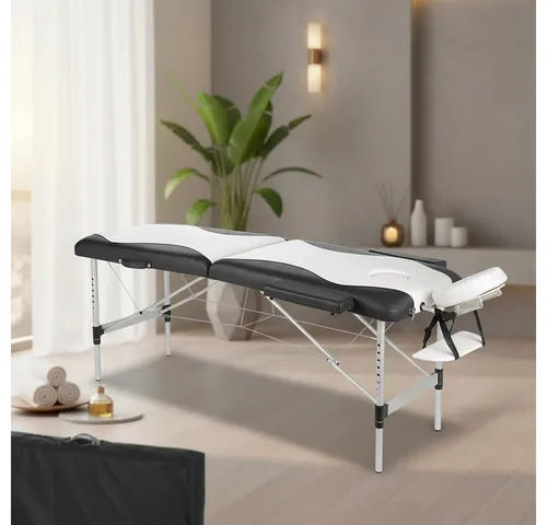 Mucola Massageliege Aluminium 2 Zonen schwarz - Klappbar & Mobil - Premium Massageliege für mobile Masseure, leicht und klappbar. Mit ergonomischer Kopfstütze und 5 cm dickem Polster für höchsten Komfort. Ideal für Therapie, Wellness und Kosmetik.