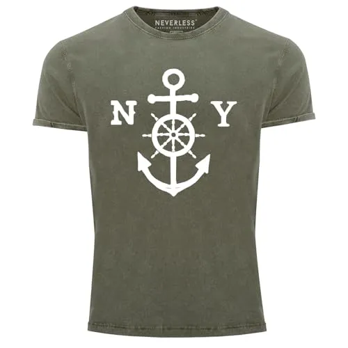 Neverless® Herren T-Shirt Vintage Anker Print Slim Fit Oliv L - Stylisches Neverless Printshirt mit coolem Ankerdesign im Used Look. Aus 100% Baumwolle gefertigt, bietet es hohen Tragekomfort und einen modernen Schnitt. Perfekt für lässige Anlässe und trendige Outfits.