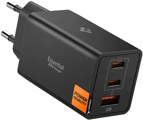 Spigen ArcStation Essential GaN 67W 3-Port Ladegerät - Netzteile für Handys - Laden Sie bis zu 3 Geräte gleichzeitig mit 67W Schnellladung, ideal für iPhone, Pixel und Galaxy Smartphones.