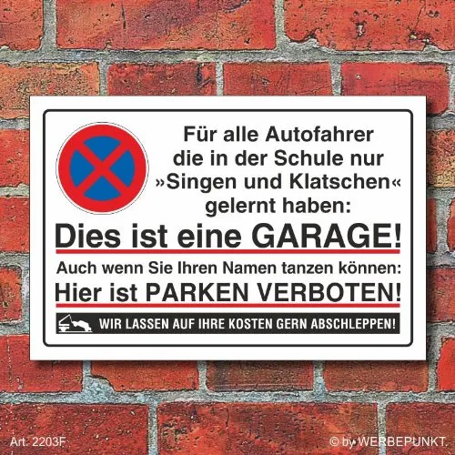 Parkverbot Schild 3 mm Alu-Verbund - Wetterfestes Sicherheitsschild aus 3 mm Aluminium-Verbund, einfach zu montieren und ideal für Garage oder Halteverbot. Qualität made in Germany.