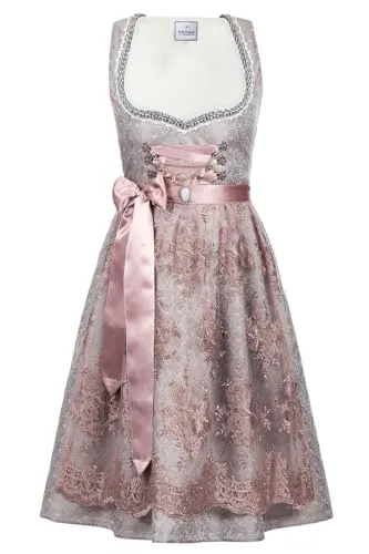 Edelnice Kinder Dirndl Aurelie mit Spitzenschürze Gr. 92-164 - Stilvolles Kinder Dirndl Aurelie in zarten Rose-Tönen und edlem Silberglanz. Aus hochwertigem Jaquardstoff gefertigt, sorgt es für einen bezaubernden Auftritt. Inklusive zarter Spitzenschürze und passender Bluse für den perfekten Fest-Look!