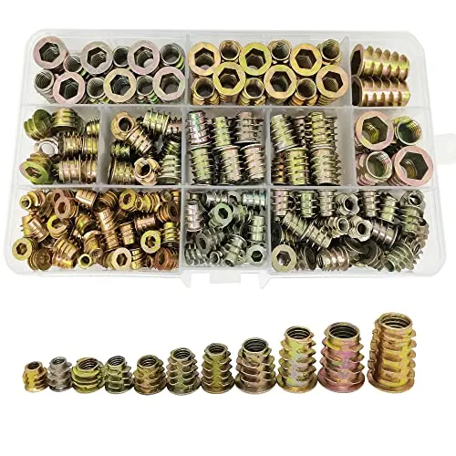 WeqeYent 212 Stück M4/M5/M6/M8/M10 Einschraubmutter Innensechskant, Gewindemuttern Zinklegierung Möbel Innensechskantschraube, Holz-Sortiment-Set für Holzmöbel