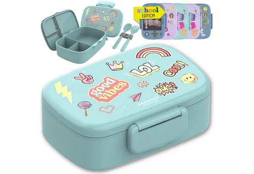 BEARFOOT Lunchbox Brotdose Kinder - Auslaufsicher und mit Fächern - Praktische Brotdose für Kinder mit Trennfächern für gesunde Snacks. Inkl. Buchstaben-Sticker zur Personalisierung. 100% auslaufsicher, mikrowellen- und spülmaschinengeeignet.