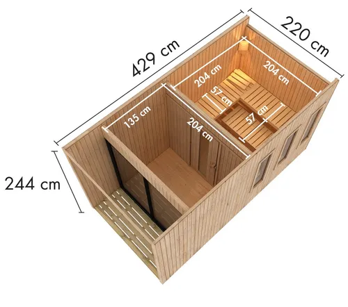 Karibu Gartensauna Miramar schwarz lackiert mit 9 kW Ofen von Woodgarden GmbH