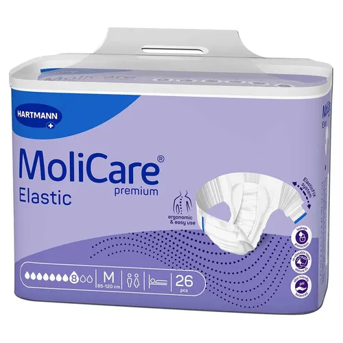 MoliCare Premium Elastic 8 Tropfen M – 26 Stück - Inkontinenzeinlagen für schwere Inkontinenz, mit dehnbaren Seitenteilen und hohem Tragekomfort für diskreten Schutz und Sicherheit.
